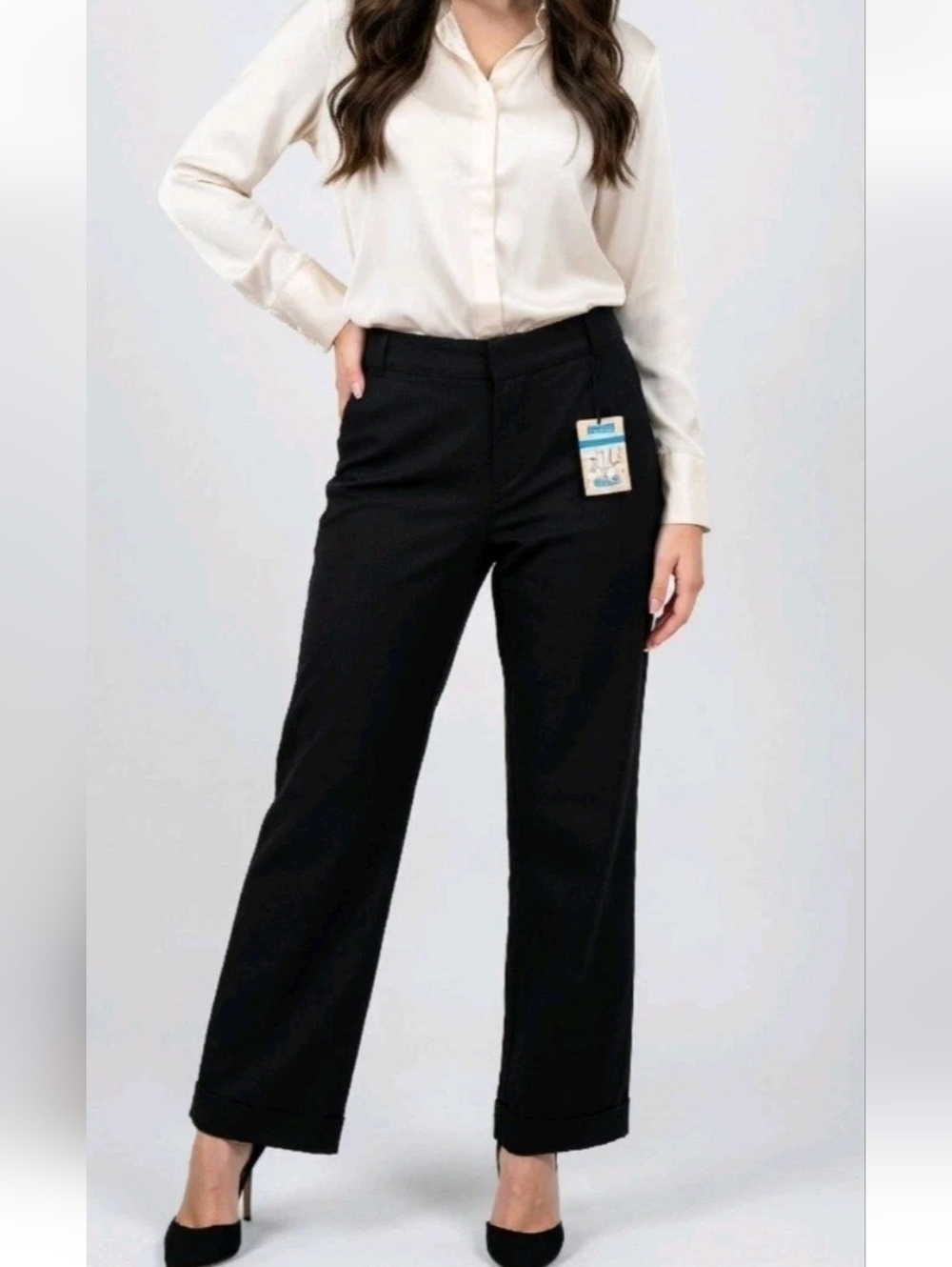 NWT Vintage Y2K Dockers Womens Nouveau Fit Black Pants Wide Leg  Minimalist 14